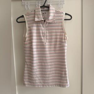 adidas Sleeveless Polo Tank Top in White with Pink & Black Stripes
